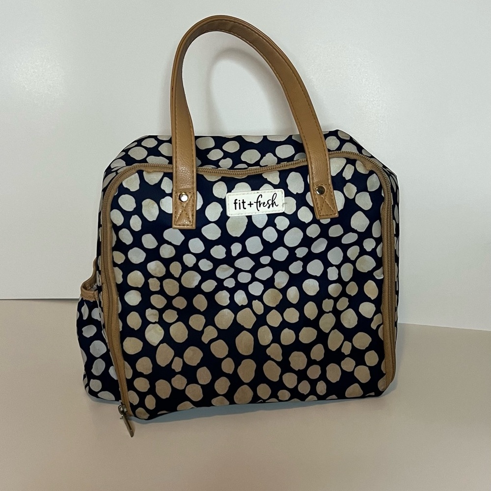 Fit + Fresh Navy and Tan Insulated Lunch Bag